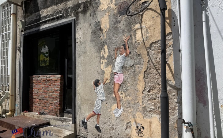 ペナンのストリートアート（バスケットボールをする子供たち）