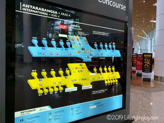 クアラルンプール国際空港（KLIA）のコンタクトピアーの構造マップ