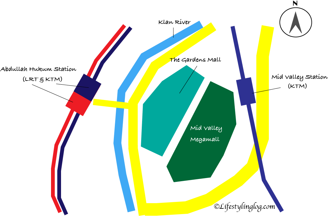 Mid Valley Megamall（ミッドバレーメガモール）とThe Gardens Mall（ザ・ガーデンズモール）と最寄駅の地図