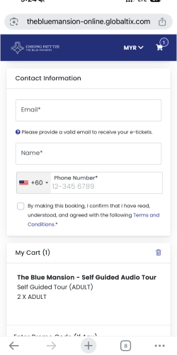 ブルーマンションの見学予約ページの連絡先入力画面