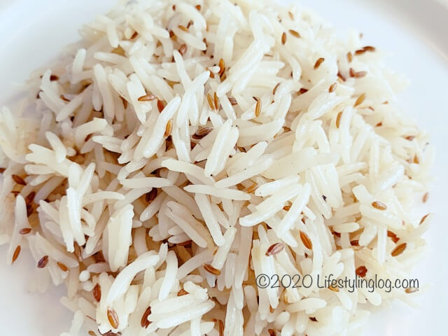 パーボイルドライスで炊いたJeera Rice（クミンライス）