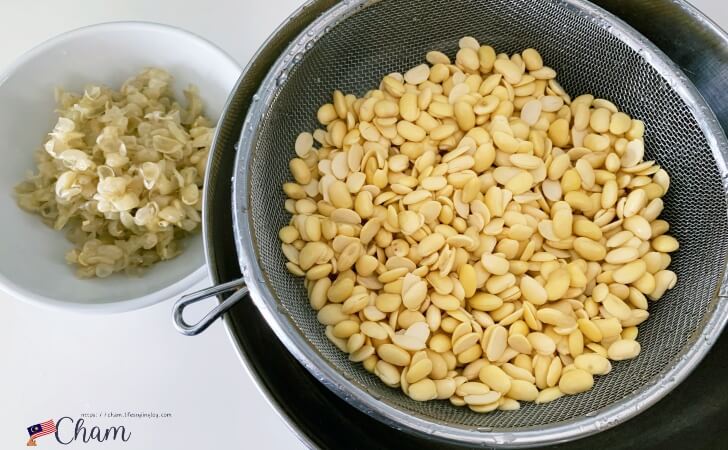 薄皮をむいた大豆