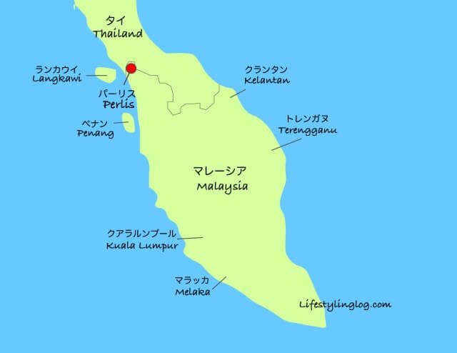 Perlis（パーリス）の位置を示すマレーシアの地図