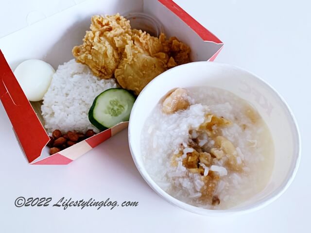 マレーシアのケンタッキーフライドチキン（KFC）のNasi LemakとZinger Porridge