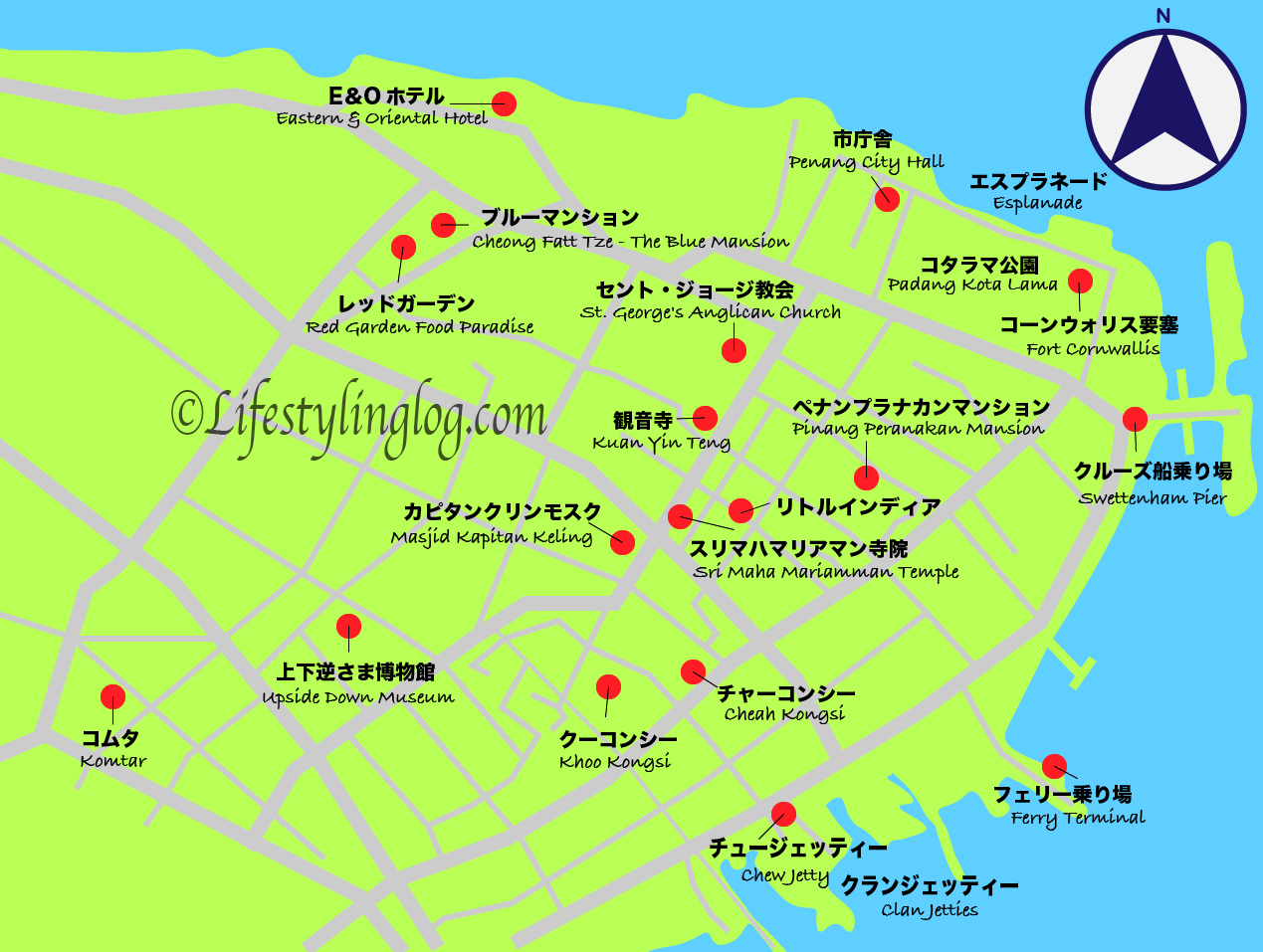 ペナン島・ジョージタウンの観光マップ（地図）