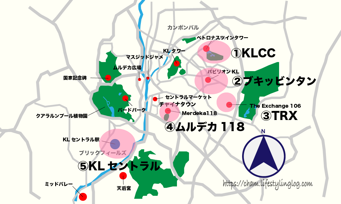 クアラルンプールで定番人気の宿泊エリアマップ