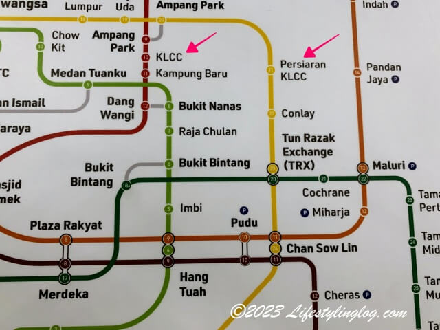 LRTのKLCC駅とMRTのPersiaran KLCC駅の位置関係