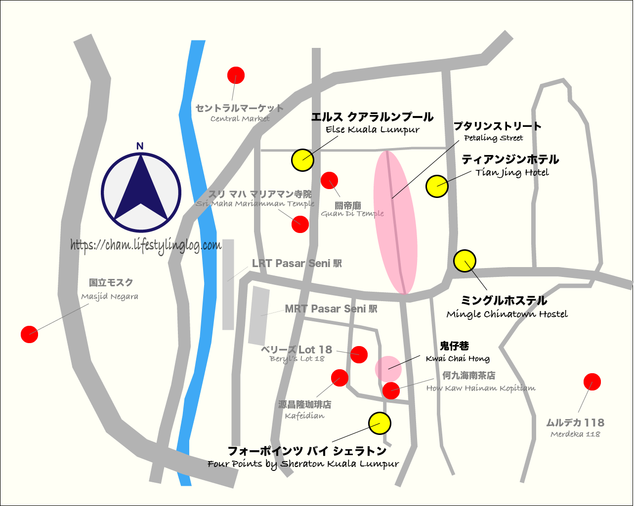 クアラルンプールのチャイナタウンにあるホテルのイメージマップ（地図）