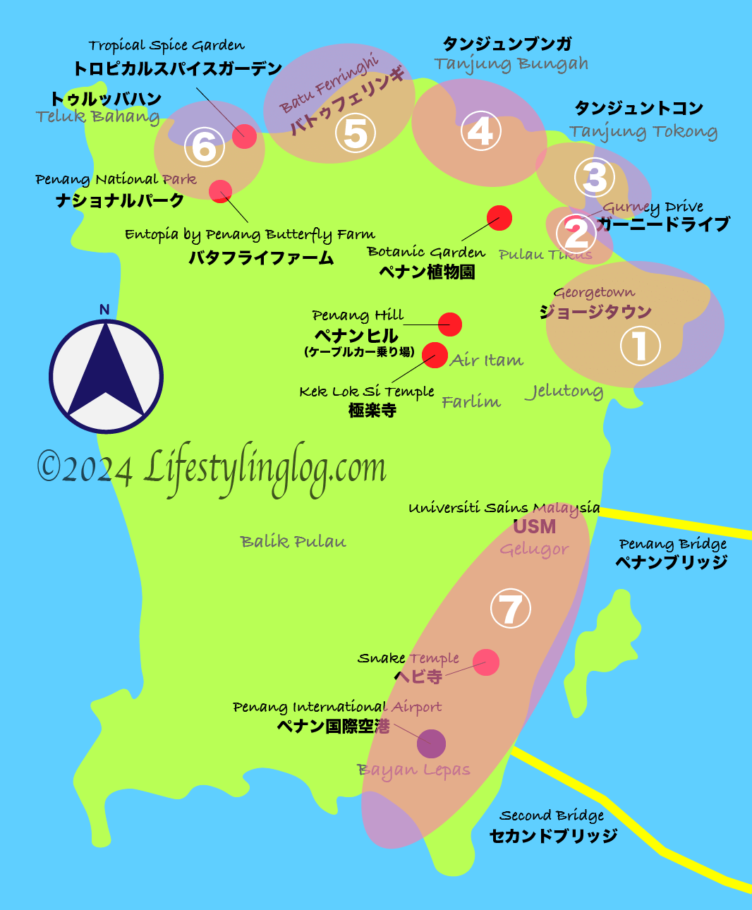 ペナン島の代表的な宿泊エリア