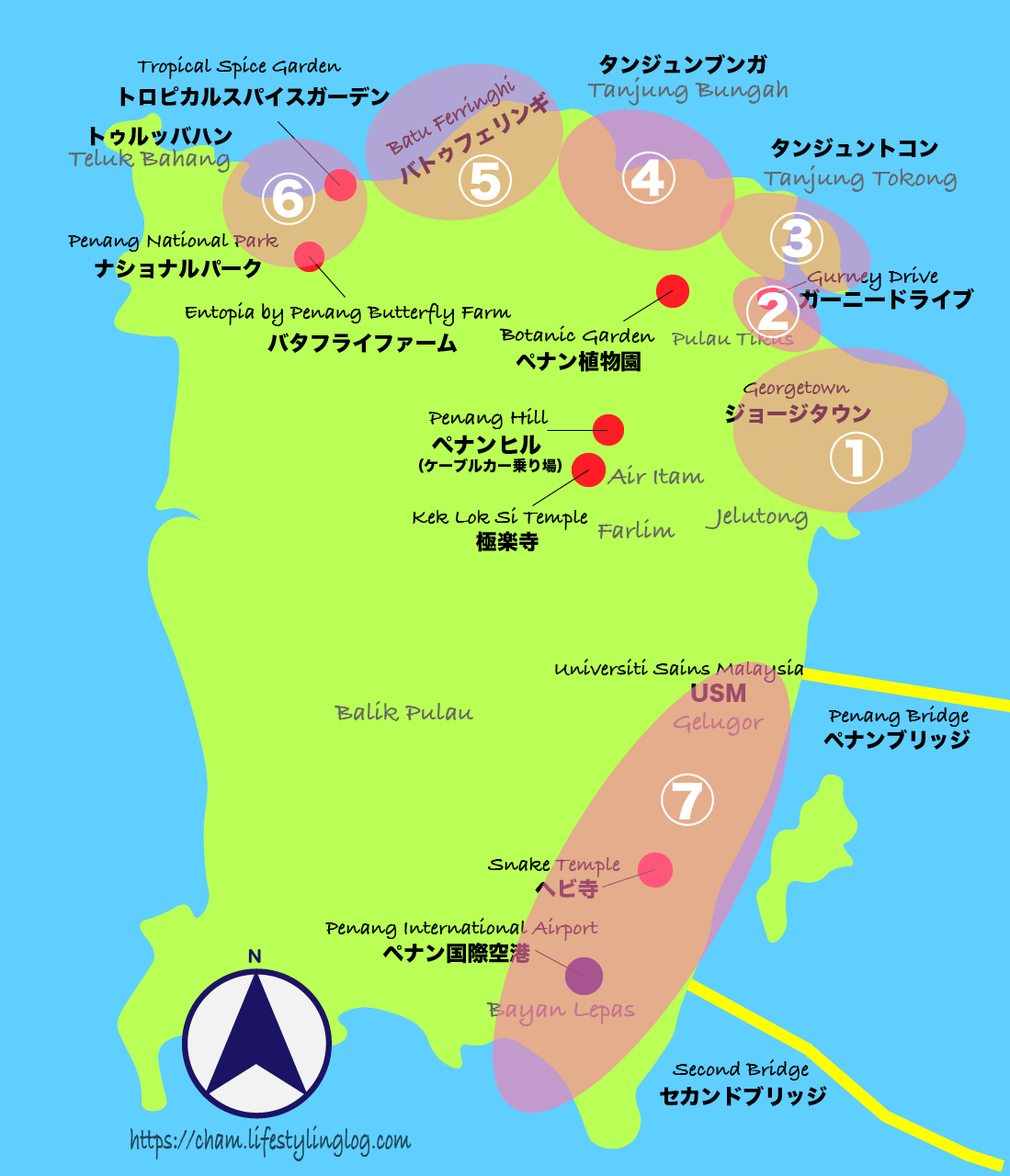 ペナン島の代表的な宿泊エリア