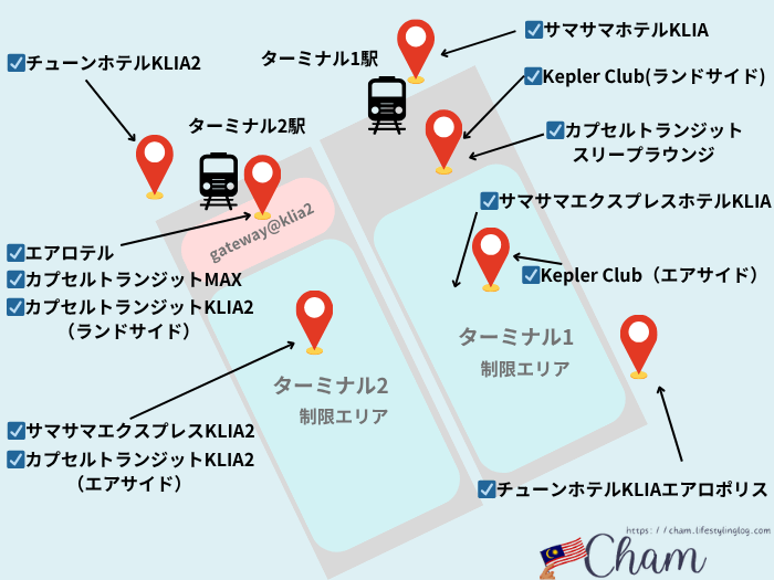 クアラルンプール国際空港にあるトランジットホテルのロケーションマップ（地図）
