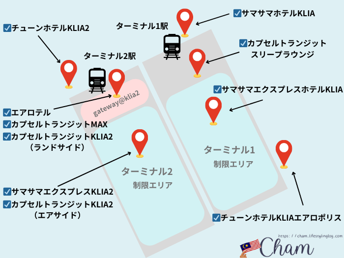 クアラルンプール国際空港にあるトランジットホテルのロケーションマップ（地図）