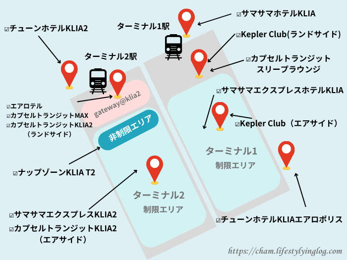 クアラルンプール国際空港にあるトランジットホテルのロケーションマップ(地図)