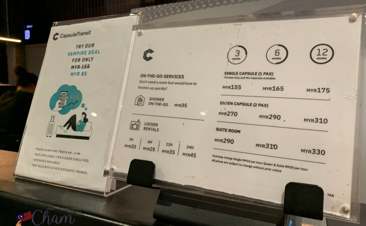 Capsule Transit Hotel（カプセルトランジットホテル）の料金表