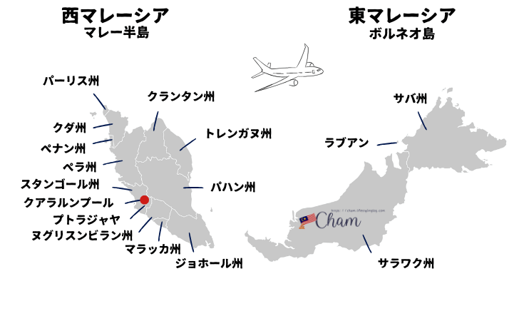 13の州と3つの連邦直轄領で構成されるマレーシア