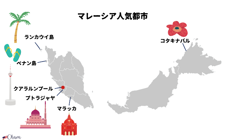 マレーシアの人気都市マップ