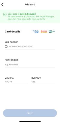 My TouristPay Appのカード情報詳細入力画面