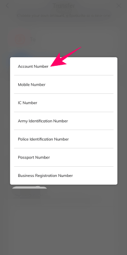 Hong Leong BankのアカウントNo.選択画面