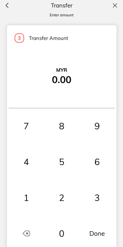 Hong Leong BankのアプリでタッチアンドーゴーeWalletにチャージしたい金額を入力する画面