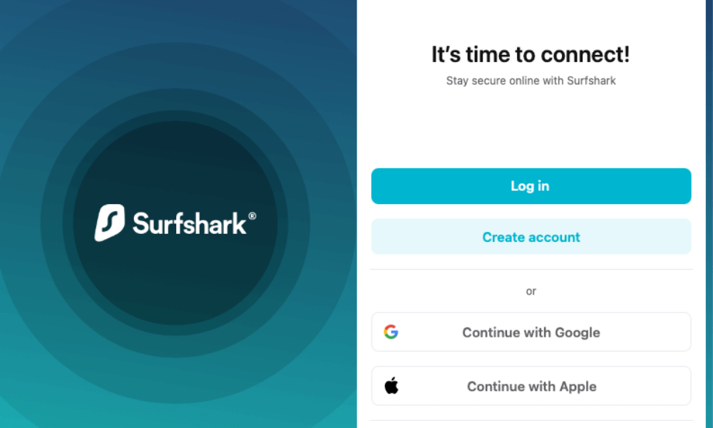 パソコンでSurfshark（サーフシャーク）を使う時に表示されるログイン画面