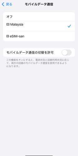 iPhoneのモバイル通信設定にある主回線とeSIM-san（イーシムさん）