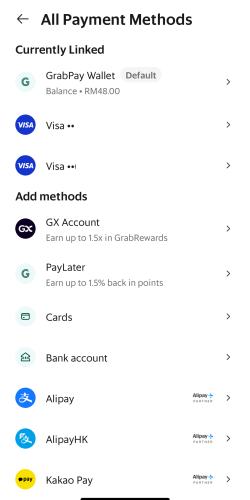 Grabアプリに登録したクレジットカードとWiseデビットカード