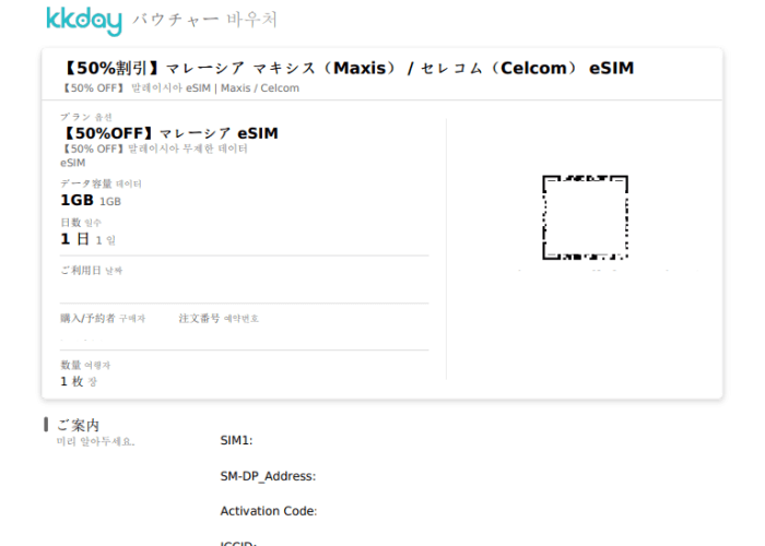 KKday eSIMのバウチャー