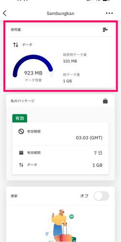 データ使用量がチェックできるAiraloのアプリ