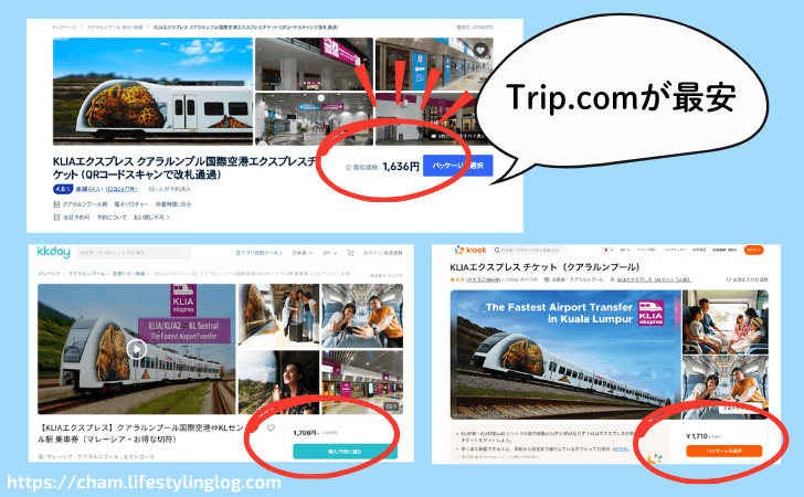 KLIAエクスプレスのチケットの料金比較