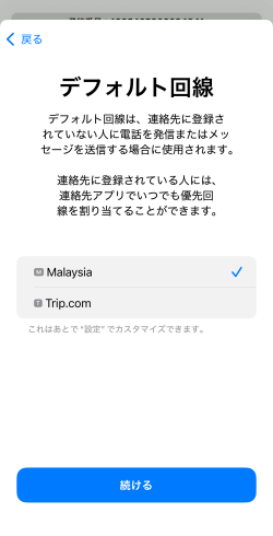 デフォルト回線選択画面