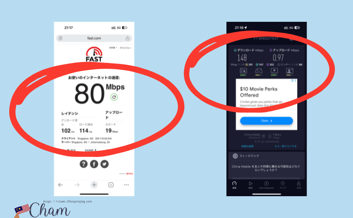 Kkdayの日本eSIMを東京で使用した時の通信速度測定結果2