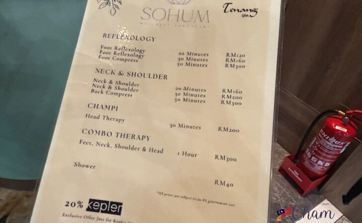 Tenang Spa by Sohum Wellnessのメニュー＆料金表