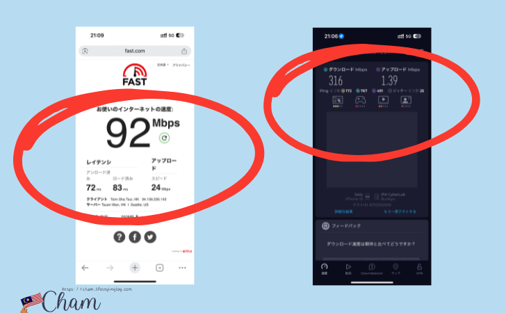 Sailyの日本用eSIMを東京で使用した時の通信速度計測結果2