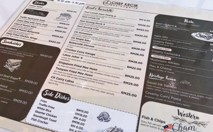 Chef Kecik Boulangerie @ Tuah 1895のサンドイッチやパスタのメニュー