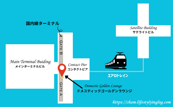 クアラルンプール国際空港にあるマレーシア航空国内線ゴールデンラウンジの位置を示す地図