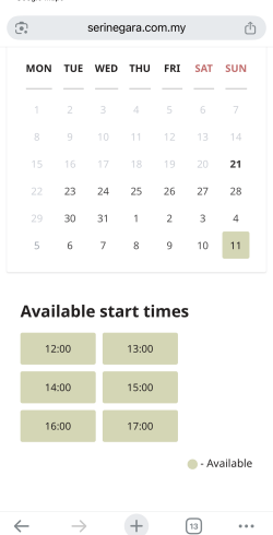 Seri Negara（セリネガラ）公式サイトのギャラリーウォーク予約の日時選択画面