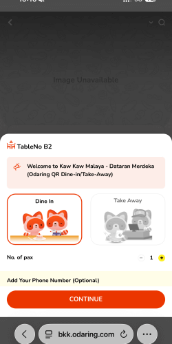 Kaw Kaw Malaya(カウカウマラヤ)の注文用QRコードを読み込んだところ