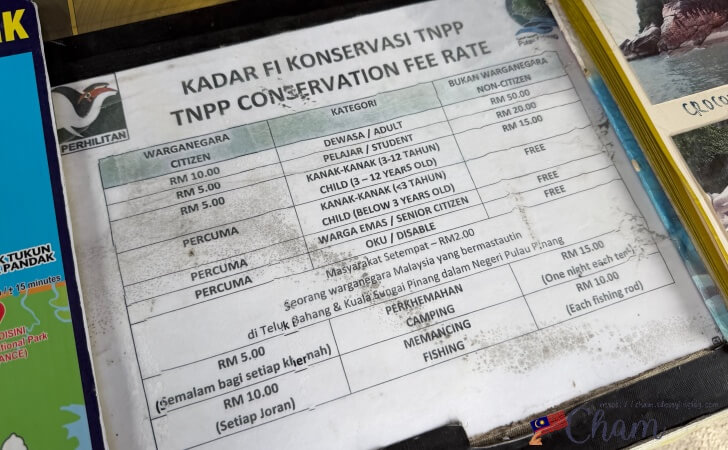ペナン国立公園の入場料金