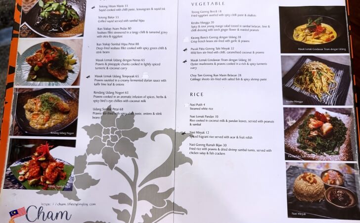 Bijian（ビジャン）のシーフード、野菜、ご飯のメニュー