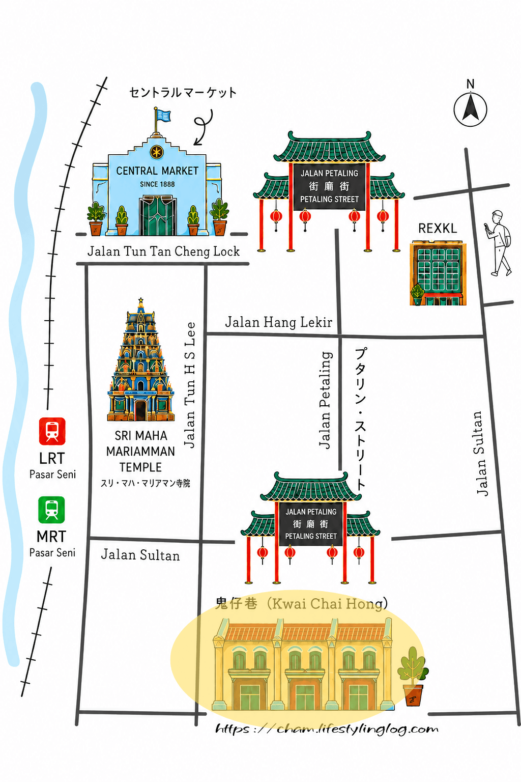 クアラルンプールチャイナタウンのKwai Chai Hong周辺のマップ