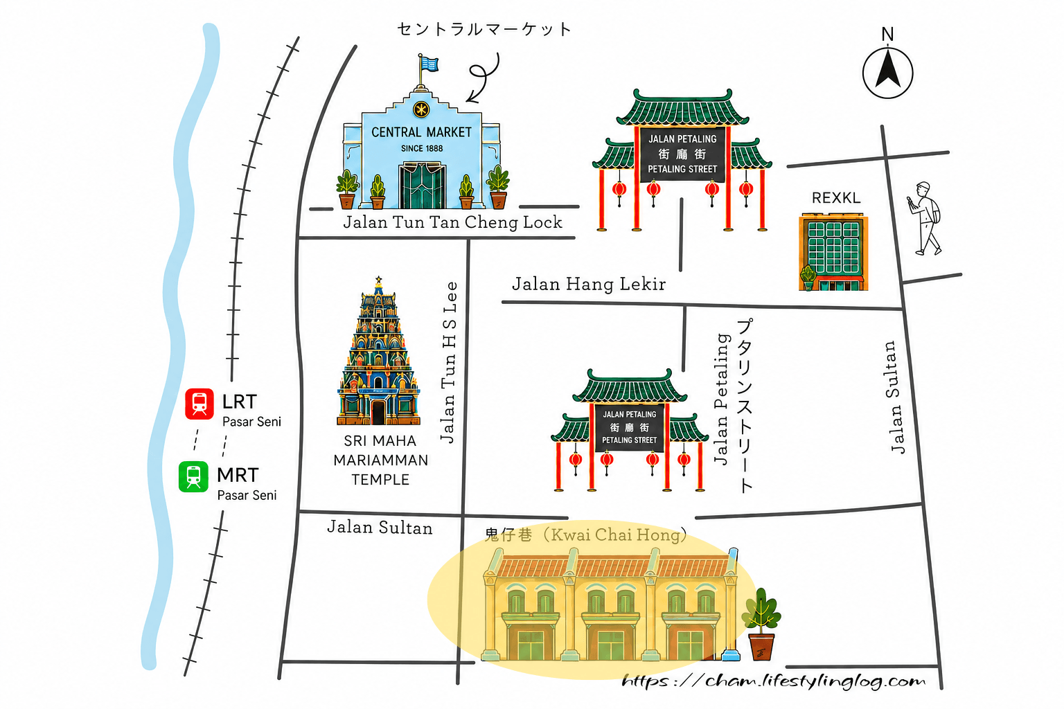 クアラルンプールチャイナタウンのKwai Chai Hong周辺のマップ